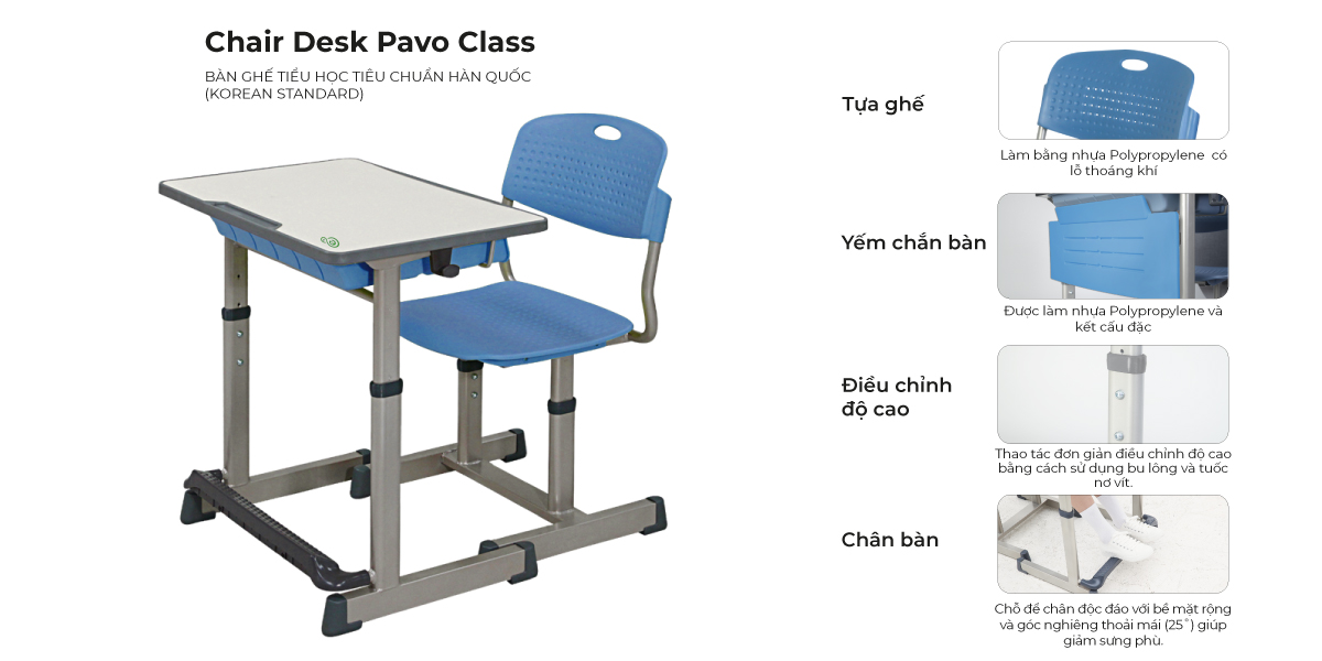 Tổng Hợp Đặc Điểm Chair Desk Pavo Class